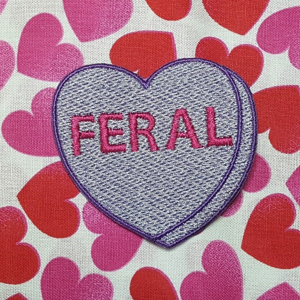 Feral Candy Heart Patch, Valentine Emblem, Crude Candy Symbol, Fully Embroidered Heart Morale Patch