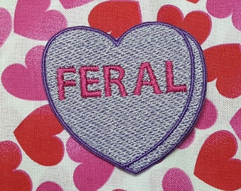 Feral Candy Heart Patch, Valentine Emblem, Crude Candy Symbol, Fully Embroidered Heart Morale Patch