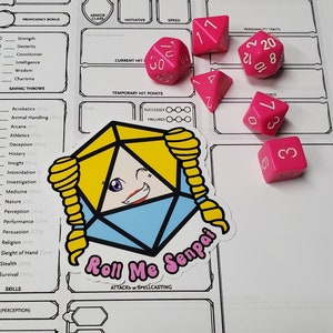 Anime Girl D20 Dice Sticker, Notice me Senpai, Roll me Senpai, Kawaii DND Sticker