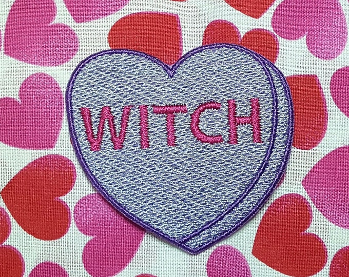 Witch Candy Heart Patch, Valentine Emblem, Crude Candy Symbol, Fully Embroidered Heart Morale Patch