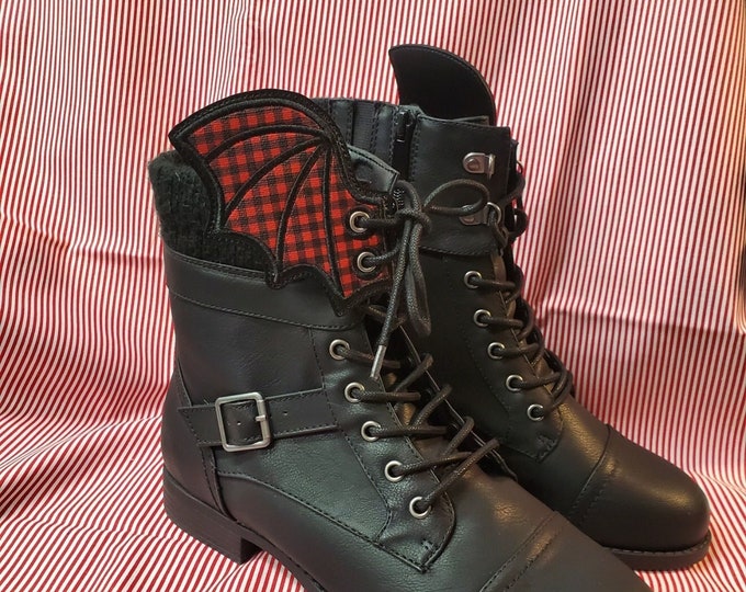 Plaid Bat Shoelace Wings 2.0 , Kawaii Spooky Shoe Accessory, Embroidered Vinyl Cute Boot Accent, Sneaker Lace Dragon Wings, Roller Skate