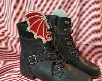 CandyCane Bat Shoelace Wings 2.0 , Kawaii Spooky Shoe Accessory, Embroidered Vinyl Cute Boot Accent, Sneaker Lace Dragon Wings, Roller Skate