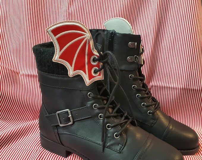 CandyCane Bat Shoelace Wings 2.0 , Kawaii Spooky Shoe Accessory, Embroidered Vinyl Cute Boot Accent, Sneaker Lace Dragon Wings, Roller Skate