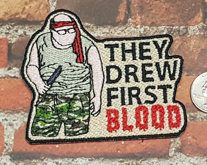 They Drew First Blood Frambo Patch, Comedy Meme Emblems, Silly TV Show Symbols, Perfect for Battle Vests or Jackets
