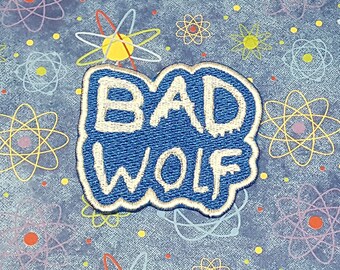 Bad Wolf Patch volledig geborduurd, Science Fiction Badge, Alien Doctor Cosplay, Sci-Fi Television Show Prop
