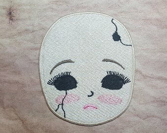 Creepy Porcelain Baby Doll Patch Fully Embroidered, Perfect Gift for Goth, Gothic Babydoll Badge, Horror-Inspired Morale Patch