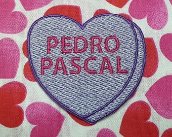 Pedro Pascal Candy Heart Patch, Valentine Emblem, Crude Candy Symbol, Fully Embroidered Heart Morale Patch