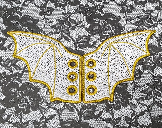 White and Gold Bat Shoelace Wings, Kawaii Spooky Shoe Accessory, Embroidered Vinyl Cute Boot Accent, Sneaker Lace Dragon Wings, Roller Skate