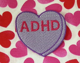 ADHD Candy Heart Patch, Valentine Emblem, Crude Candy Symbol, Fully Embroidered Heart Morale Patch