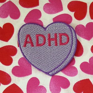 ADHD Candy Heart Patch, Valentine Emblem, Crude Candy Symbol, Fully Embroidered Heart Morale Patch