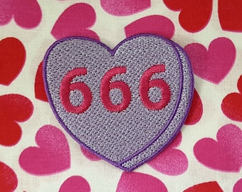 666 Candy Heart Patch, Valentine Emblem, Crude Candy Symbol, Fully Embroidered Heart Morale Patch
