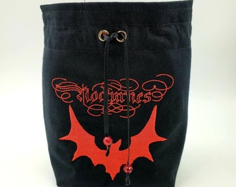 Embroidered Nocturnes Bat Dice Bag, Tarot Deck Purse, Vampire Spell Card Sack, Dungeons and Dragons Dice Pouch, Gift for Goblin or Goth