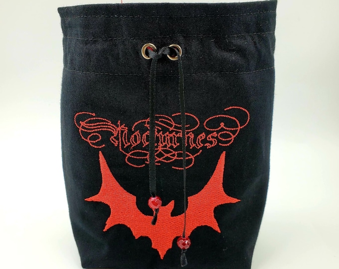 Embroidered Nocturnes Bat Dice Bag, Tarot Deck Purse, Vampire Spell Card Sack, Dungeons and Dragons Dice Pouch, Gift for Goblin or Goth