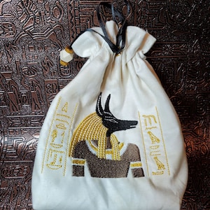 Anubis Cinch Bag, ägyptisch inspirierte Kartentasche, Gott der Toten Zauberkartensack, Dungeons and Dragons Würfelbeutel, Geschenk für Goblin