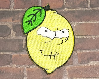 Sour Faced Lemon Patch Fully Embroidered, Yellow Cartoon Family Badge, Popular Cartoon Meme Emblem, Perfect for Cosplay