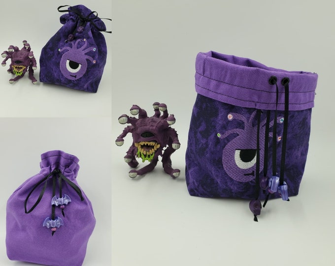 Embroidered Reversible Eye Tyrant Dice Bag, Tarot Deck Purse, Monster Spell Card Sack, Dungeons and Dragons Dice Pouch, Gift for Goblin