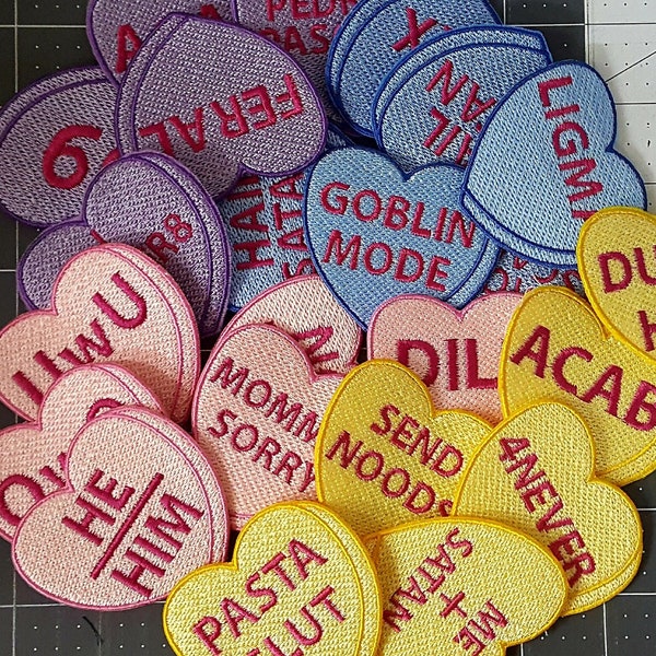 Customizable Candy Heart Patch, Valentine Emblem, Crude Candy Symbol, Fully Embroidered Heart Morale Patch