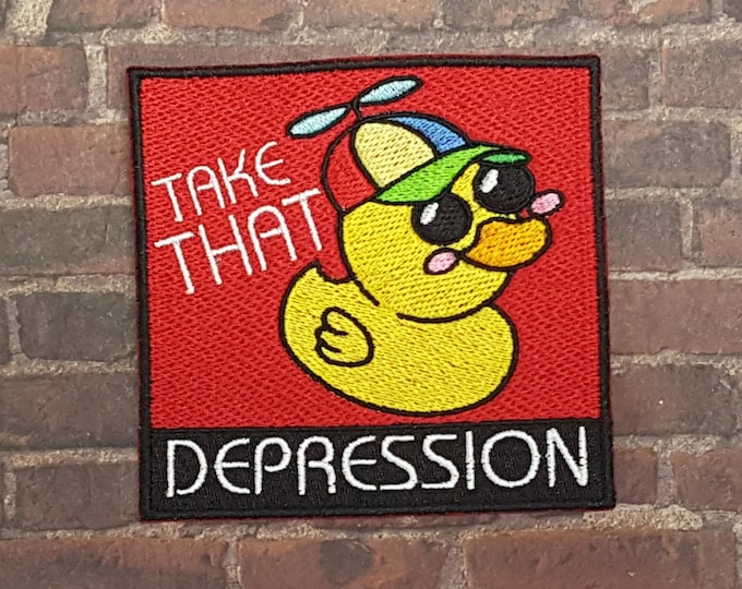Take THAT Depression Rubber Ducky Patch, Demonic Hotel Musical Fanart, High Quality Fully Embroidered Mature Adult Cartoon Patches