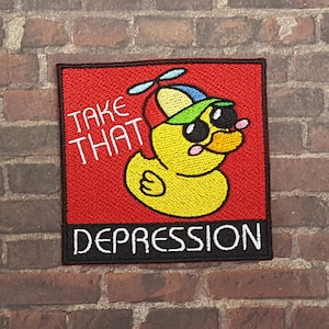 Take THAT Depression Rubber Ducky Patch, Demonic Hotel Musical Fanart, High Quality Fully Embroidered Mature Adult Cartoon Patches