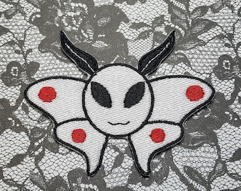Chibi Goth Moth Fully Embroidered Patch, Creepy Witch Emblem, Mothman Cryptid Badge, Perfect Gift for Goth