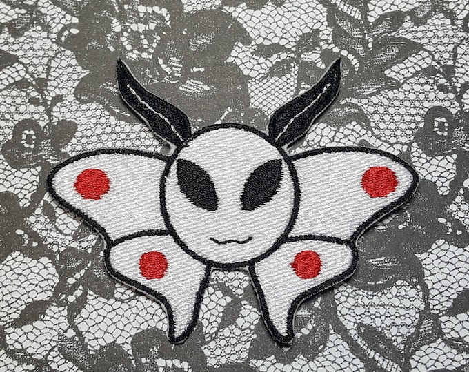 Chibi Goth Moth Fully Embroidered Patch, Creepy Witch Emblem, Mothman Cryptid Badge, Perfect Gift for Goth