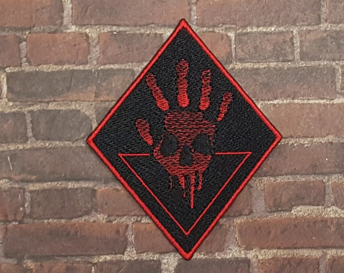 Bloody Handprint Skull Cult Symbol Patch, Vidya-Inspired Popular RPG NPC Patches, Fully Embroidered Evil Video Game Morale Patch
