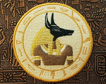 Ancient Egyptian-Inspired Anubis Fully Embroidered Patch, Pyramid Hieroglyph Emblem Vintage Egypt Symbol Perfect for Battle Vests or Jackets