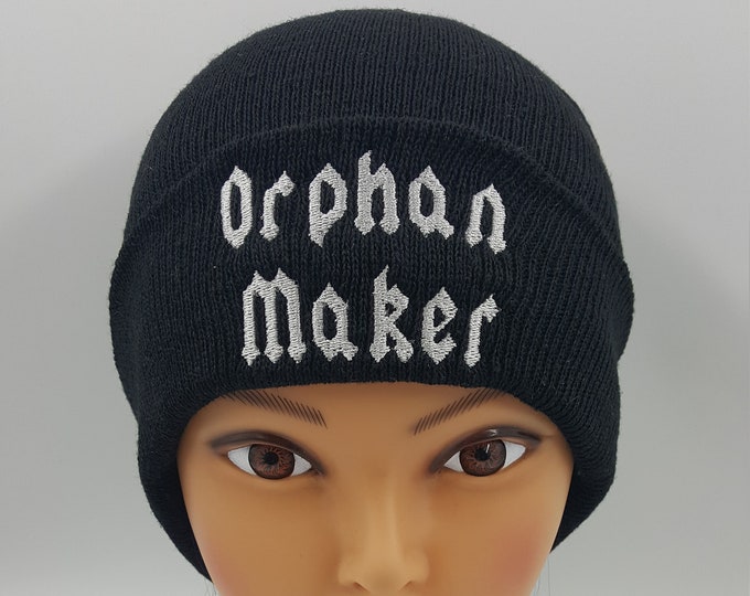 Orphan Maker Metal Beanie, Critter Fashion, DnD Hat, TTRPG Knitted Cap, Warm and Comfortable Rock Music Skull Cap