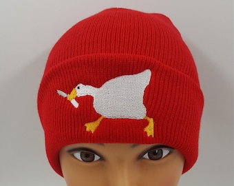 Horrible Goose Beanie, Gamer Fashion, Video Game Hat, Fowl Bird Knitted Cap, Warm and Comfortable Evil Goose Skull Cap