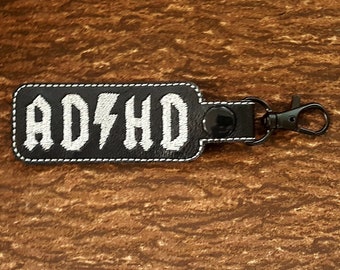 ADHD Classic Rock Metal Keychain, Neurodivergent Label, Autism and ADHD Awareness, Mental Health Key Fob