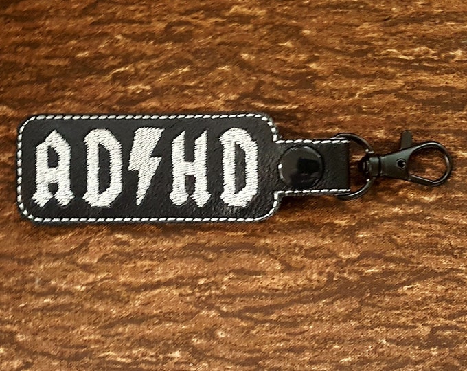 ADHD Classic Rock Metal Keychain, Neurodivergent Label, Autism and ADHD Awareness, Mental Health Key Fob