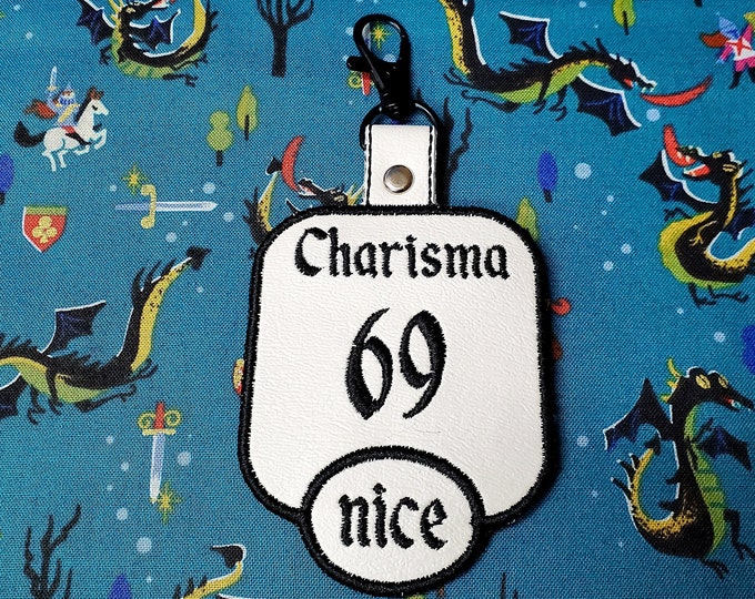 Charisma 69 Key Fob, DnD Keychain, Dungeons and Dragons Bag Clip, Stat Accessory, Perfect Gift for Bards