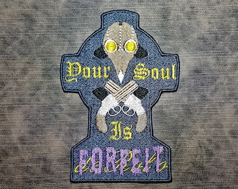 Your Soul Is Forfeit Fully Embroidered Patch, Human Gunslinger, Noble Gravestone, Popular DnD Web Series, Perfect for Cosplay