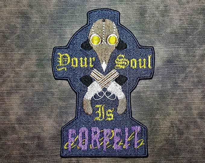 Your Soul Is Forfeit Fully Embroidered Patch, Human Gunslinger, Noble Gravestone, Popular DnD Web Series, Perfect for Cosplay