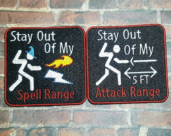 Stay Out of My Attack/Spell Range DnD Patch, Fully Embroidered TTRPG Emblem, Stick Figure D&D Characters Badge, Perfect Gift for LARP