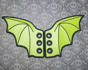 Lime Green Bat Shoelace Wings, Kawaii Spooky Shoe Accessory, Embroidered Vinyl Cute Boot Accent, Sneaker Lace Dragon Wings, Roller Skate