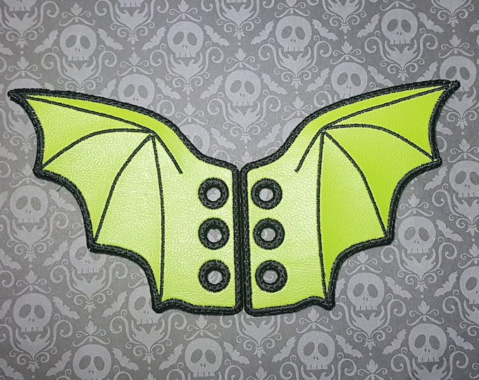 Lime Green Bat Shoelace Wings, Kawaii Spooky Shoe Accessory, Embroidered Vinyl Cute Boot Accent, Sneaker Lace Dragon Wings, Roller Skate