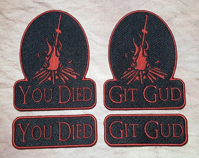 Dark Fantasy You Died/Git Gud Fully Embroidered Morale Patch, Video Game Bonfire Badge, Popular Gaming Label, Hollow Cosplay