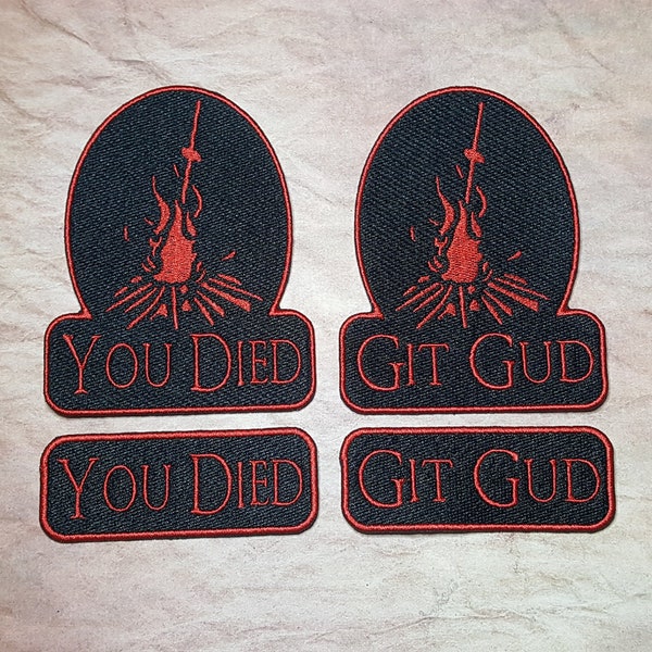 Dark Fantasy You Died/Git Gud Fully Embroidered Morale Patch, Video Game Bonfire Badge, Popular Gaming Label, Hollow Cosplay