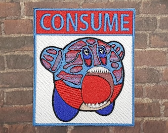 Obey Consume Pink Video Game Character Embroidered Patch, Video Game Meme Emblem, Silly Gamer Symbol, Perfect for Battle Vests or Jackets