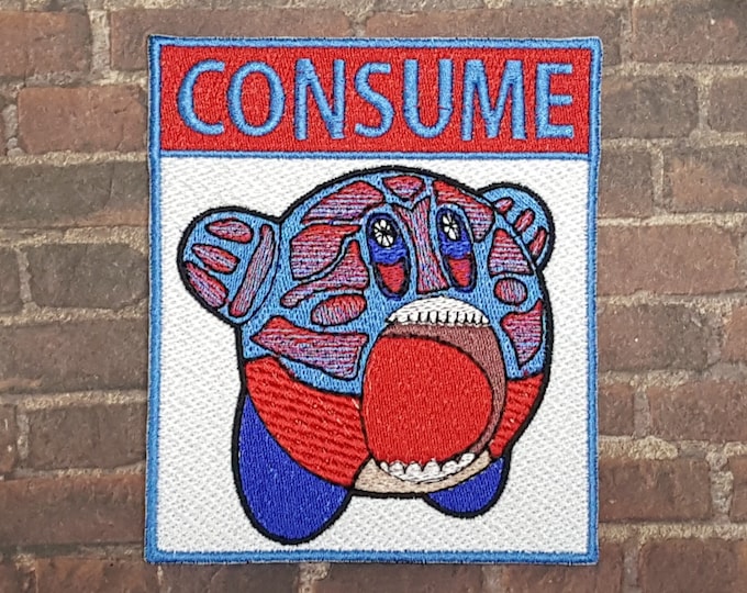 Obey Consume Pink Video Game Character Embroidered Patch, Video Game Meme Emblem, Silly Gamer Symbol, Perfect for Battle Vests or Jackets