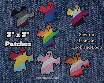 Cute Ghost Pride Flag Patches, LGBTQIA+ Halloween Emblems, Spooky Gay Patches, Custom Patches Available Upon Request