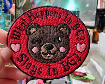 What Happens in BG3 Stays in BG3 Bear Patch, Popular RPG NPC Patch, Fully Embroidered Video Game Morale Patch