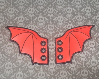 Matte Red Bat Shoelace Wings, Kawaii Spooky Shoe Accessory, Embroidered Vinyl Cute Boot Accent, Sneaker Lace Dragon Wings, Roller Skate