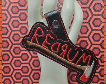 Redrum Keychain, Bloody Axe Key Fob, Murder Hotel Accessory, Shine Horror Movie Slasher Dangle, Halloween Gift for Goth