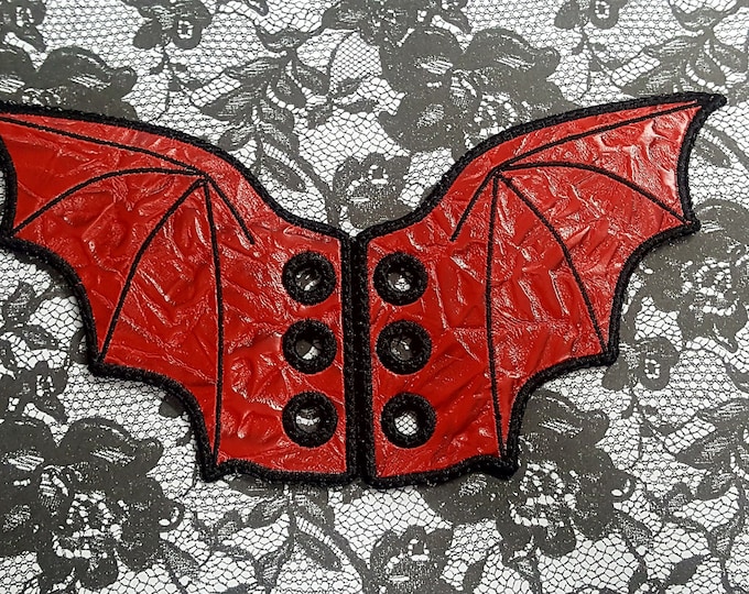 Bloody Red Bat Shoelace Wings, Stoker-Inspired Shoe Accessory, Embroidered Vinyl Cute Boot Accent, Sneaker Lace Dragon Wings, Gift for Goth