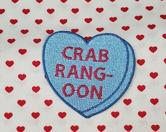 Crab Rangoon Candy Heart Patch, Valentine Emblem, Crude Candy Symbol, Fully Embroidered Heart Morale Patch