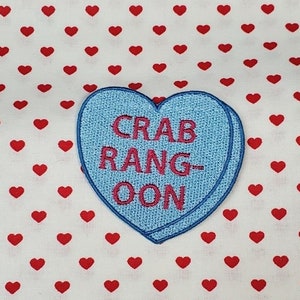 Crab Rangoon Candy Heart Patch, Valentine Emblem, Crude Candy Symbol, Fully Embroidered Heart Morale Patch