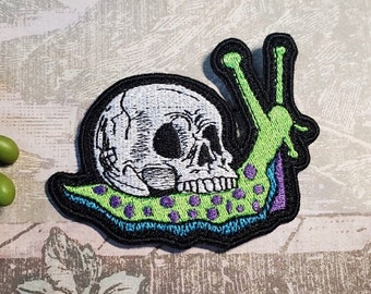 Colorful Snail Skull Embroidered Patch - Whimsical and Unique