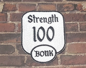 Strength 100 BONK TTRPG Stat Patch, Fully Embroidered DnD Attribute Emblem, Customizable Character Sheet Badge, Perfect Gift for Nerd